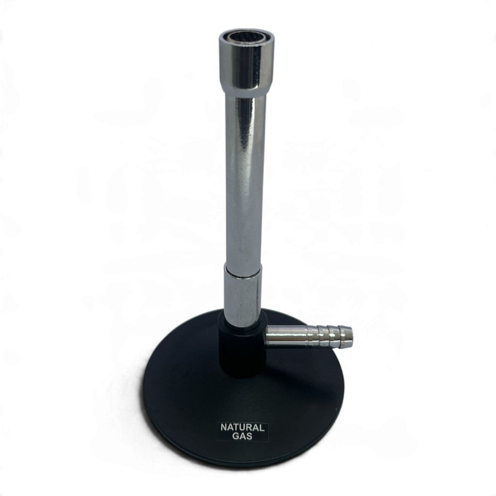 Natural gas Bunsen burner with nickel-plated brass barrel and enamelled base
