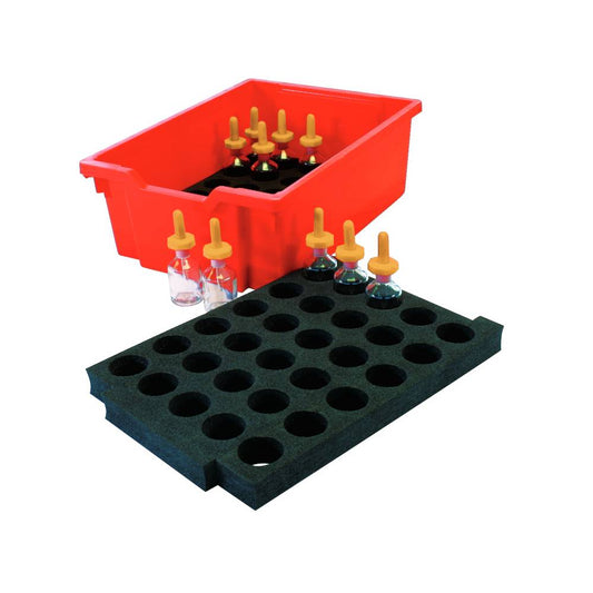Gratnells Foam Insert – 30mm Deep, 45mm Bottle Cut-Outs for 30 Bottles (Fits F2 Tray)