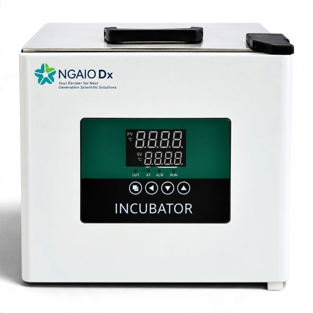 NGAIO Dx 9.2L mini laboratory incubator with digital temperature control panel and top-opening lid