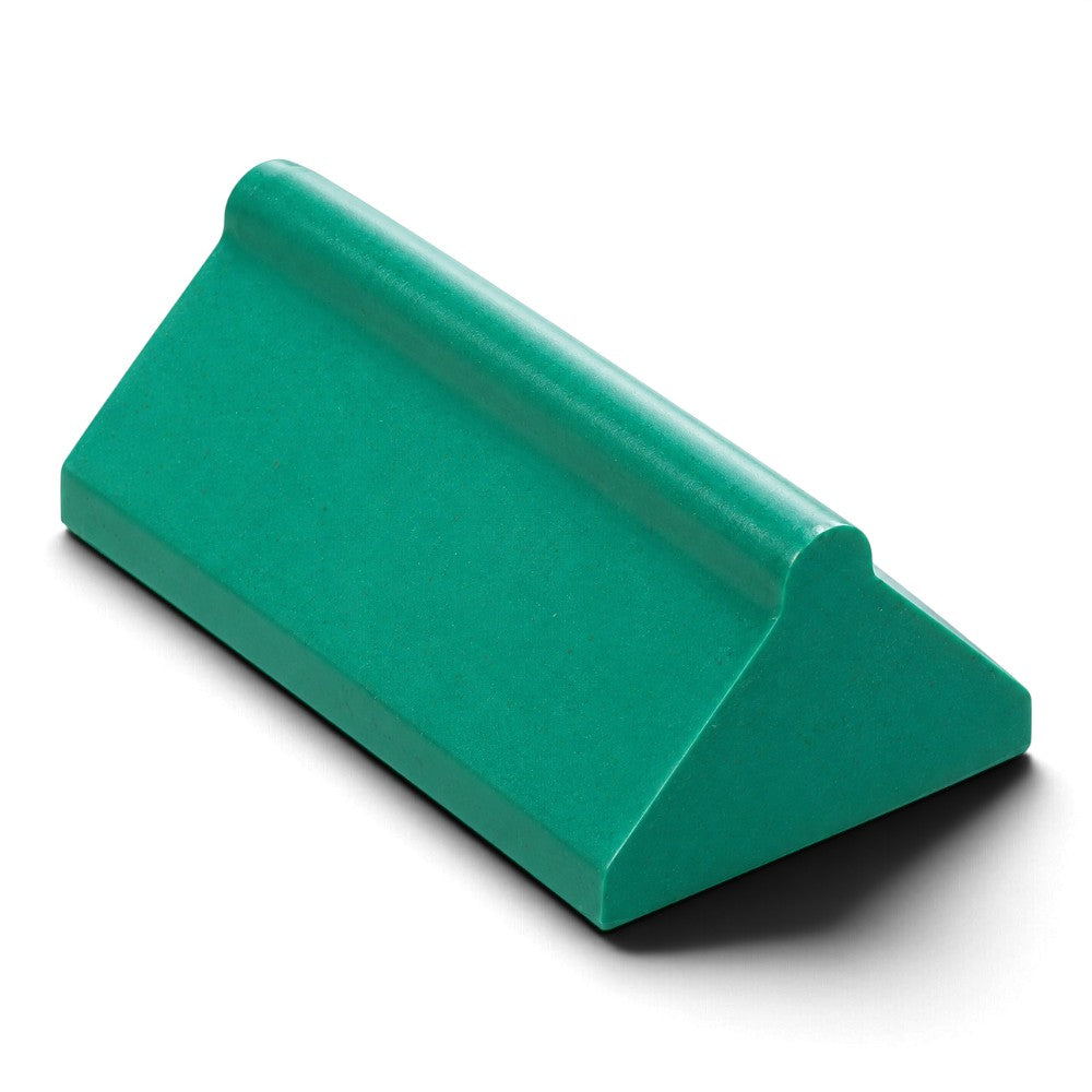 Green rubber tuning fork activator with tapered base for sound and resonance demonstrations