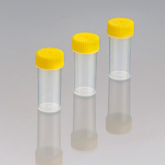 Sample Bottle – 28ml, PP, Unlabelled with Yellow Cap (70x26mm)