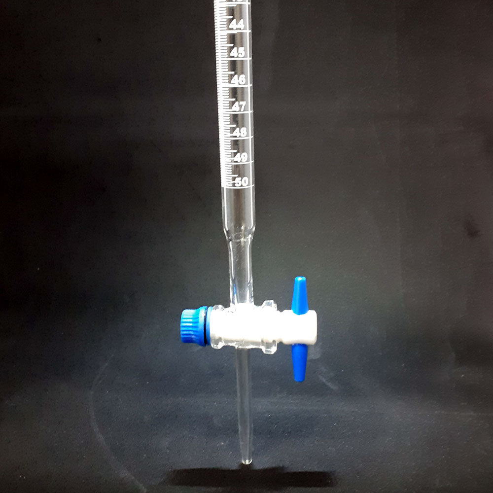 Burette Glass, PTFE Tap,50ml,B,White Markings