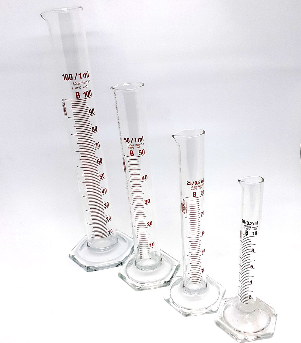 Measuring Cylinder Glass - Hex Base - MARIENFELD 25ml +/-0.5ml