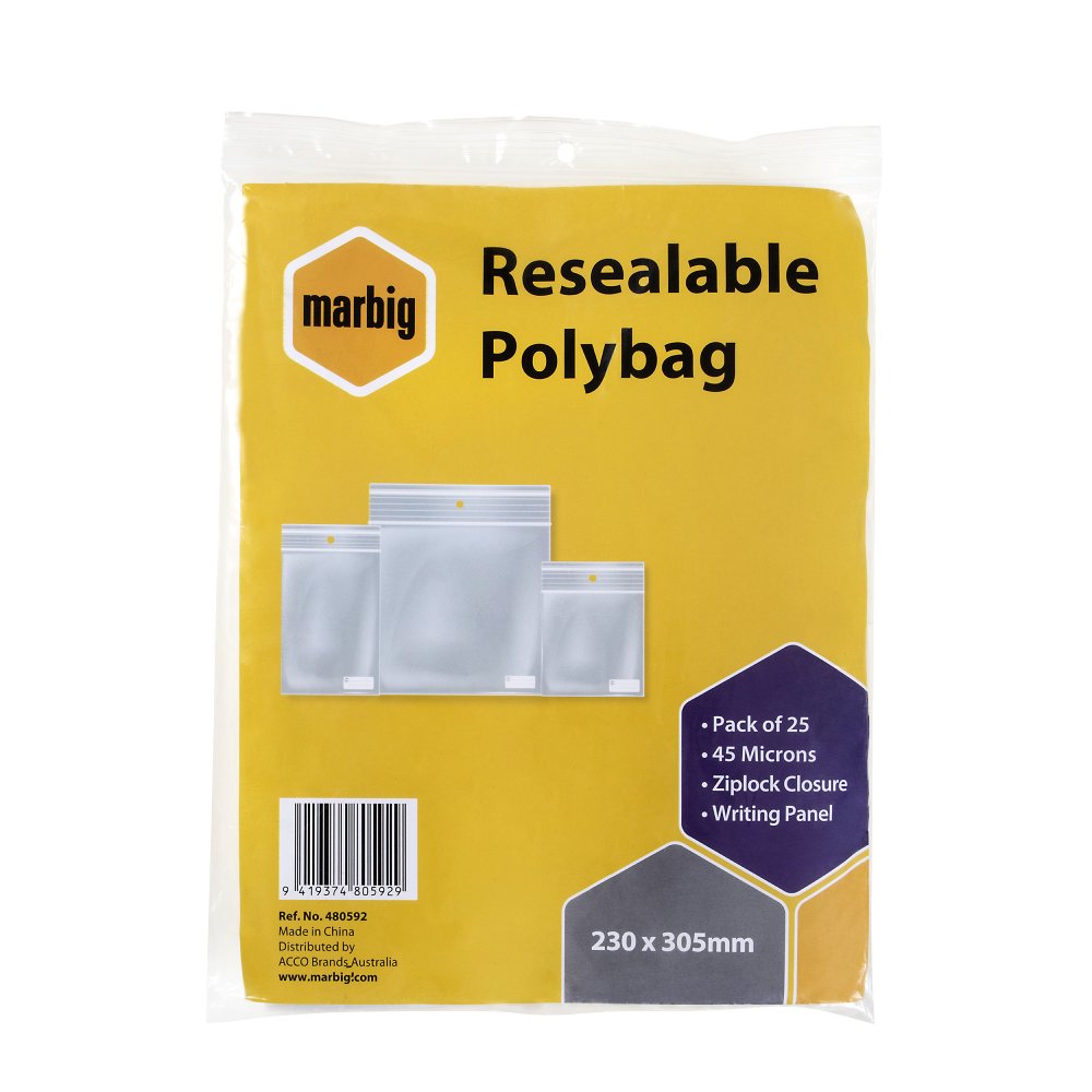 Resealable Plastic Bags 230 X 305 - 25 Pack A4
