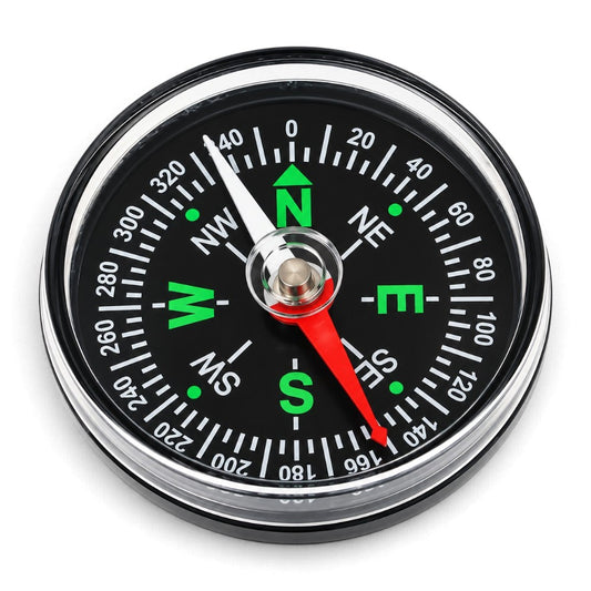 35 mm student magnetic compass with black dial, green cardinal directions and red and white needle – 42CS35