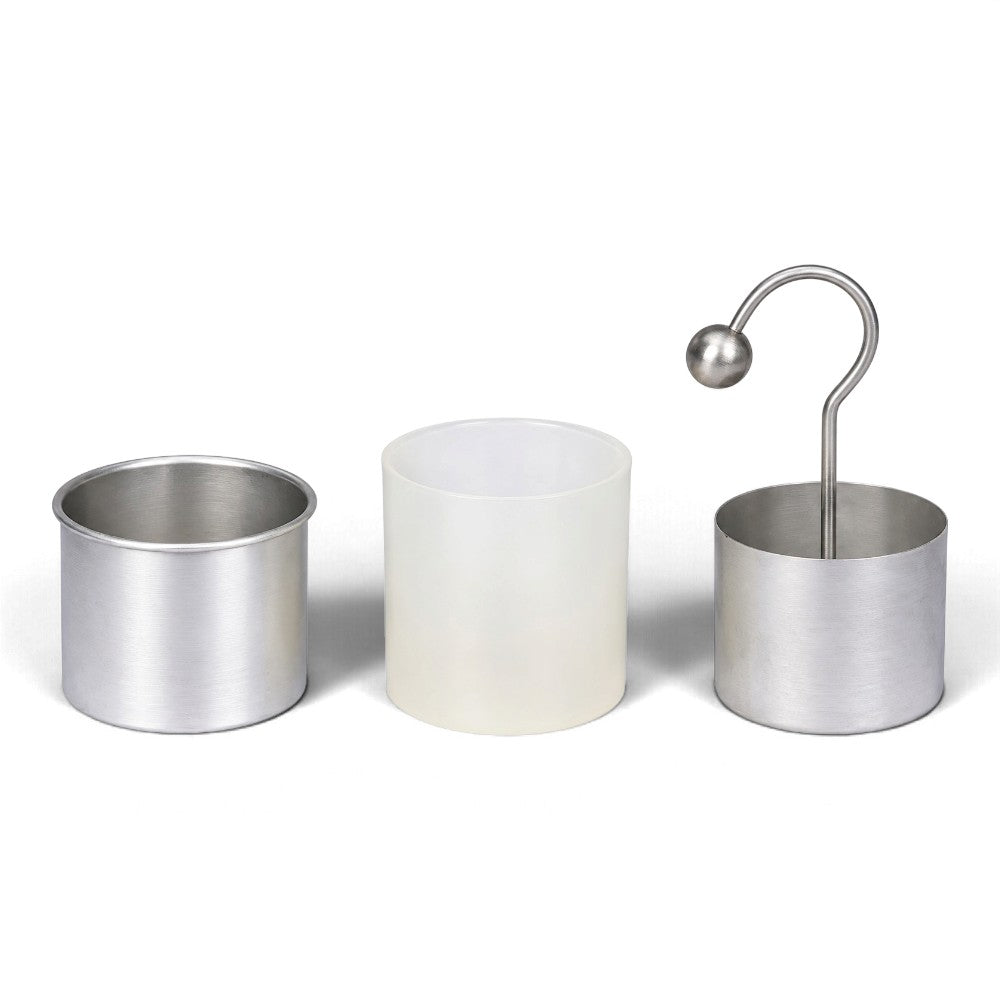 Dissectible Leyden jar components shown separately: aluminium container, dielectric liner and electrode with ball terminal