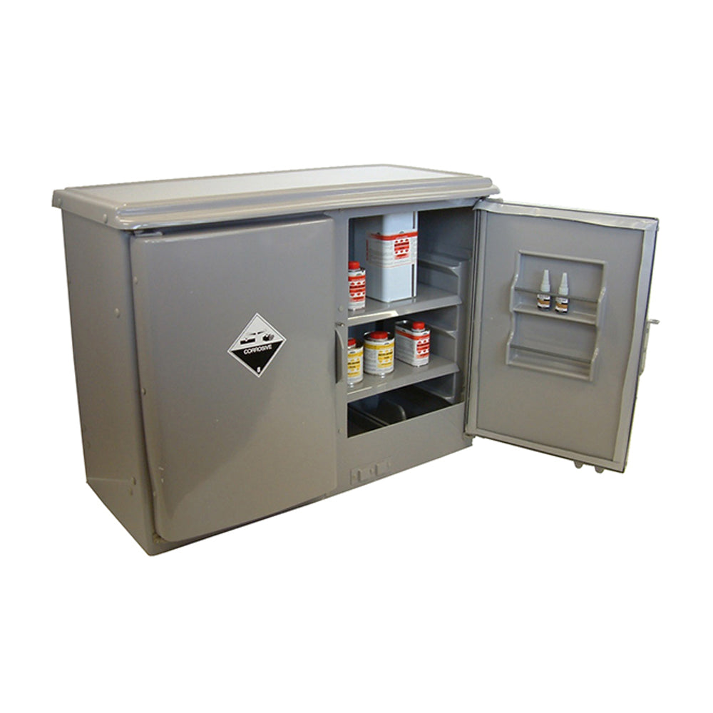 Corrosives Cabinet PVC 140L, 2-Chambers, Under-Bench