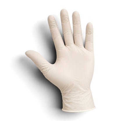 Natural latex examination glove showing fit