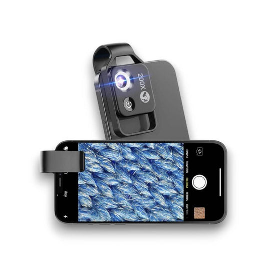 Smartphone Microscope 200X Clip-On with LED Light & CPL Lens – Portable Mobile Microscope