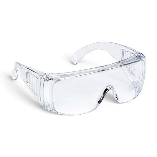 Clear polycarbonate safety glasses with ventilated arms