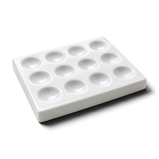 White porcelain spotting tile with 12 cavities