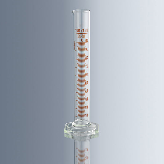 Measuring Cylinder Glass Hex Base MARIENFELD 100ml +/-1ml