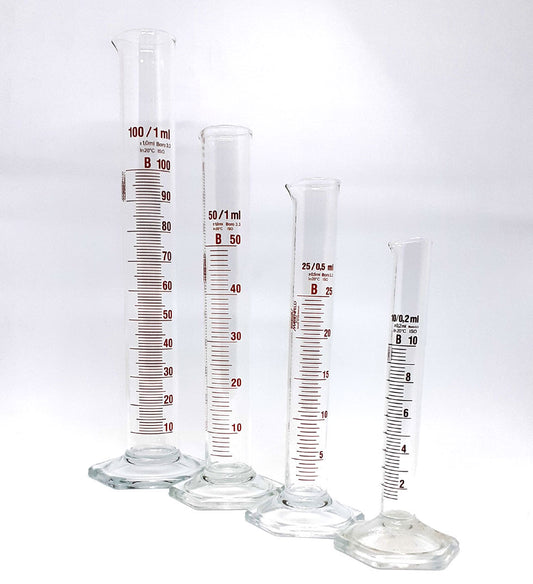 Measuring Cylinder Glass - Hex Base - MARIENFELD 250ml +/- 2ml