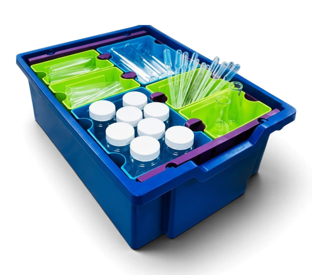 Gratnells tray inserts for organising science laboratory equipment